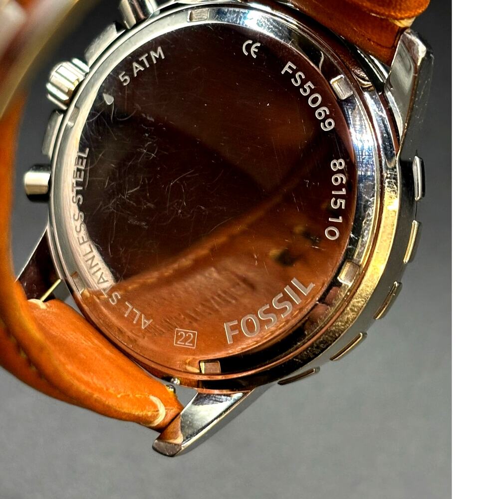 Fossil Dean FS5069 Men’s Chronograph Silver Dial Brown Leather Watch 45mm - Picture 11 of 17